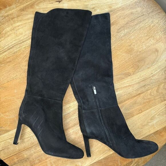 Nine West Sancha Black Suede Leather Heeled Dress Boots Size 9 Mid Calf Classic - Picture 1 of 9